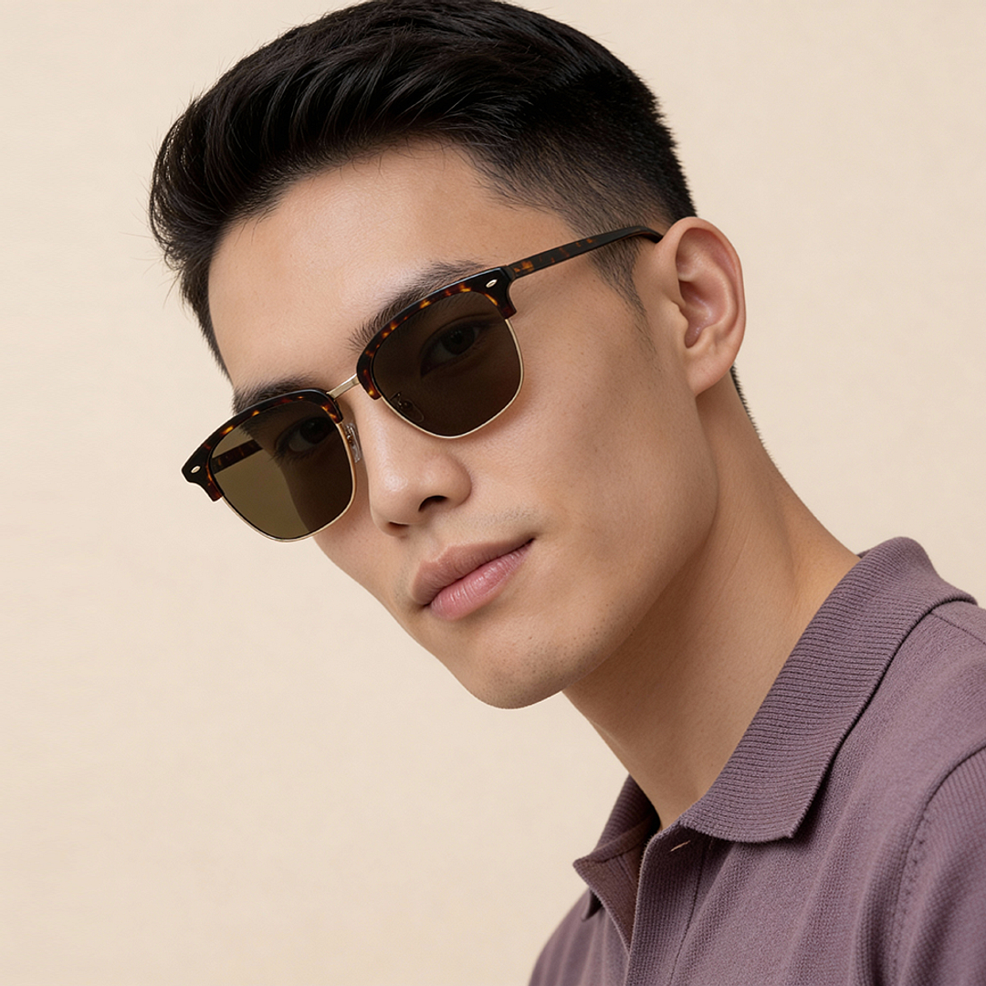 OWNDAYS | SUN Brown Demi Half Rim Browline left side